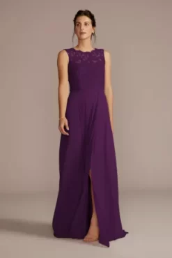 Stretch Lace Chiffon Sleeveless Bridesmaid Dress