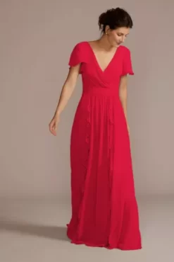 Chiffon Flutter Sleeve Ruffle Bridesmaid Dress