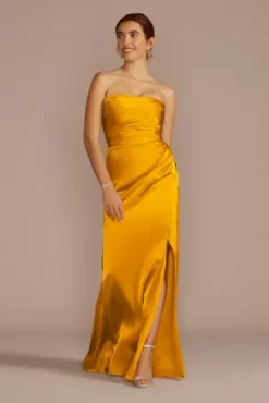 Strapless Charmeuse Bridesmaid Dress With Ruching
