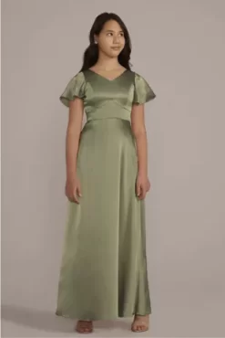 Charmeuse Flutter Sleeve Junior Bridesmaid Dress