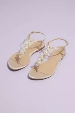 Pearl Bauble Satin T-Strap Flat Sandals -Bridal Shop JWLARISSA MCHAMPAGNE SHOE PROD12 118 1