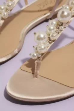 Pearl Bauble Satin T-Strap Flat Sandals -Bridal Shop JWLARISSA MCHAMPAGNE SHOE PROD12 119 1