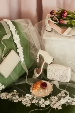 Allover Iridescent Pearl Low Block Heel Sandals -Bridal Shop KAYA PDP Crop JUNE15 1920x2880