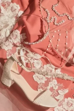 Allover Iridescent Pearl Low Block Heel Sandals -Bridal Shop KAYA PDP Crop MAY3 1920x2880