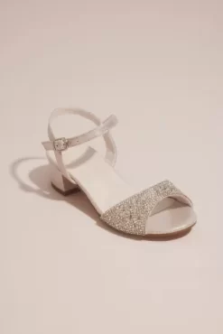 Girls Pearl Beaded Metallic Low-Heel Sandals
