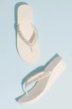 Bead And Pearl Satin Strap Thong Platform Sandals -Bridal Shop MCKENNA IVORY SHOE PROD12 001