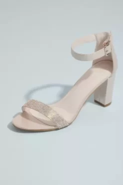 Block Heel With Crystal Toe Strap