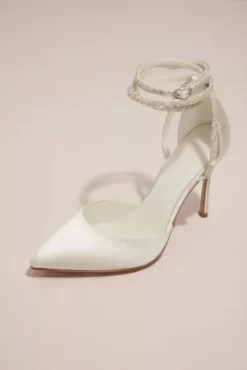 Pearl And Crystal Ankle-Wrap Satin Pumps
