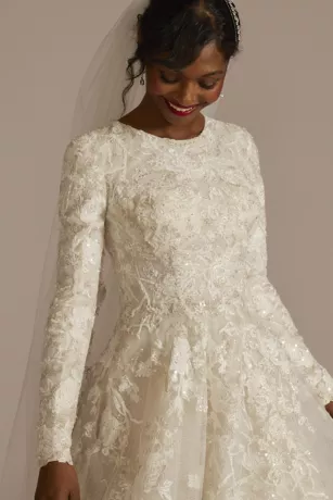 Beaded Lace Long Sleeve Modest Wedding Dress 3 Beaded Lace Long Sleeve Modest Wedding Dress - Image 3