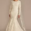 Lace Long Sleeve Mermaid Modest Wedding Dress