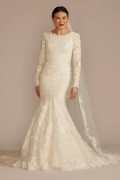 Lace Long Sleeve Mermaid Modest Wedding Dress