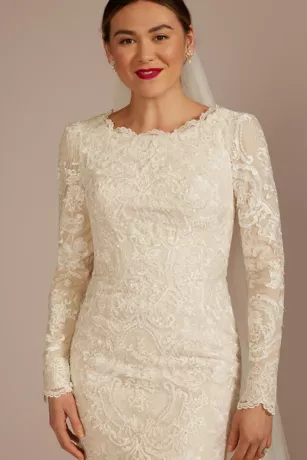 Lace Long Sleeve Mermaid Modest Wedding Dress 3 Lace Long Sleeve Mermaid Modest Wedding Dress - Image 3