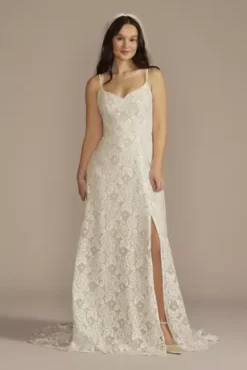 Recycled Floral Lace Spaghetti Strap Wedding Dress