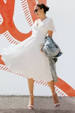 Chiffon Flutter Sleeve Midi-Length Dress -Bridal Shop SDWG1047 1 PDP Crop JUNE21 1920x2880