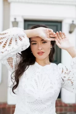 Allover Lace Flounce Hem Long Sleeve Dress -Bridal Shop SDWG1085 1 PDP Crop JUNE21 1920x2880