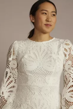 Allover Lace Flounce Hem Long Sleeve Dress -Bridal Shop SDWG1085 SOFTWHITE DBSTU PROD4 066