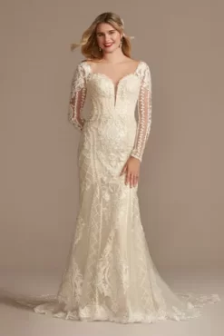 Beaded Scroll And Lace Mermaid Tall Wedding Dress