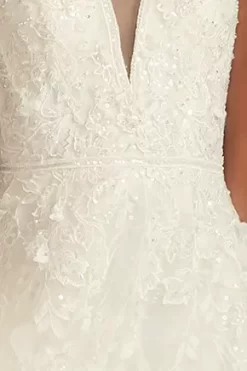 Cap Sleeve 3D Floral Lace Open Back Wedding Dress -Bridal Shop SLCWG907 IVORY OLEG PROD3 396