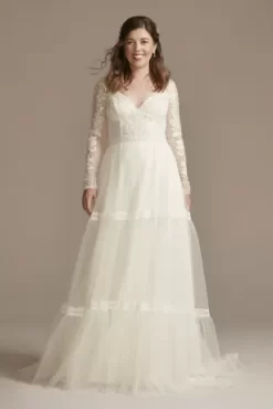 Corset Bodice Long Sleeve A-Line Wedding Dress