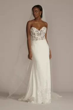 Lace Sheer Beaded Bodice Wedding Dress