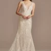 Horsehair Trim Beaded Lace Low Back Wedding Dress