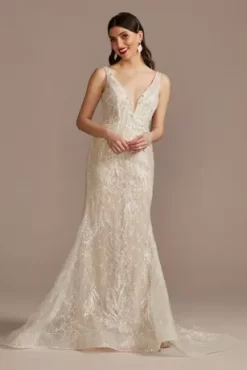 Horsehair Trim Beaded Lace Low Back Wedding Dress