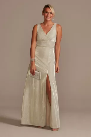 Metallic A-Line Tank Gown With Slit Skirt 1 Metallic A-Line Tank Gown With Slit Skirt