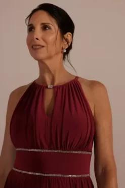 Halter Jersey Knit Gown With Rhinestone Waist 5 Halter Jersey Knit Gown With Rhinestone Waist -Bridal Shop WBM2411V6 WINE MOB PROD4 120