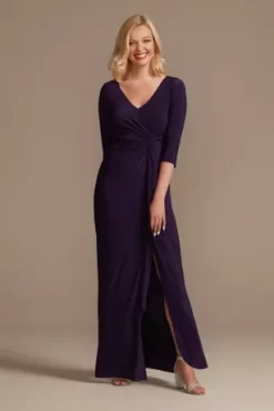 Three-Quarter Sleeve Wrap Front Sheath Gown