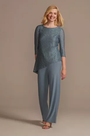 Glitter Lace Asymmetrical Top Pantsuit 1 Glitter Lace Asymmetrical Top Pantsuit
