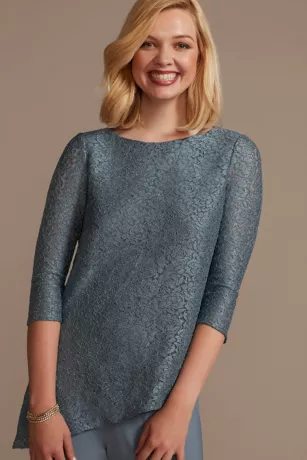 Glitter Lace Asymmetrical Top Pantsuit 3 Glitter Lace Asymmetrical Top Pantsuit - Image 3