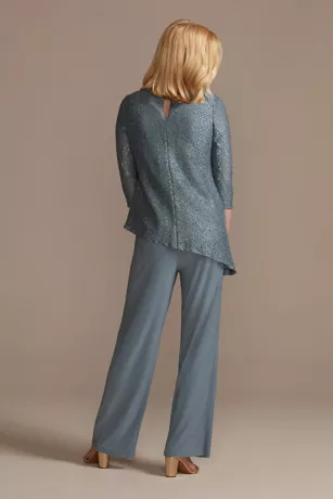 Glitter Lace Asymmetrical Top Pantsuit 2 Glitter Lace Asymmetrical Top Pantsuit - Image 2