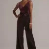 V-Neck Velvet Jumpsuit With Tie Waist