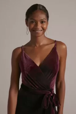 V-Neck Velvet Jumpsuit With Tie Waist -Bridal Shop WBM2796 WINE PRTY PROD12 0169