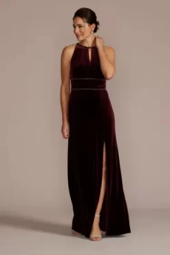 Embellished Velvet Sheath Dress With Keyholes