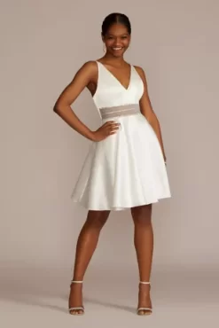 Satin A-Line With Embellished Illusion Waist