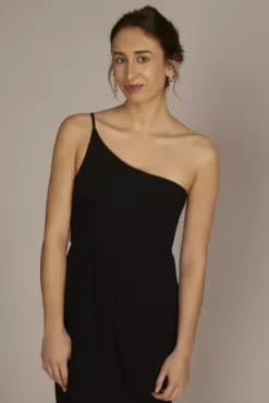 One-Shoulder Crepe Sheath With Cascade Ruffle 5 One-Shoulder Crepe Sheath With Cascade Ruffle -Bridal Shop WBM3009V3 BLACK PARTY PROD2 120