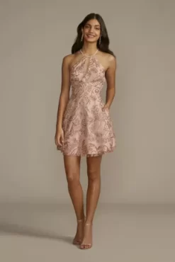 Glitter Patterned Mini A-Line Damas Dress