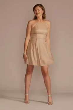 Glitter High-Neck Short A-Line Dress