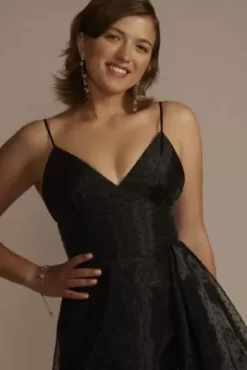 Short Polka Dot A-Line Dress With Cascade Ruffle -Bridal Shop WBM324820 BLACK HC PROD6 1615