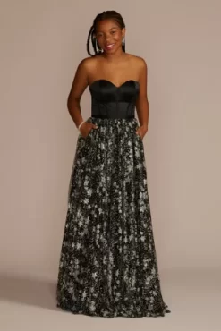 Corset Ball Gown With Star Patterned Glitter Skirt