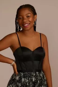 Corset Ball Gown With Star Patterned Glitter Skirt -Bridal Shop WBM3338 BLACK PROD9 PRM 832