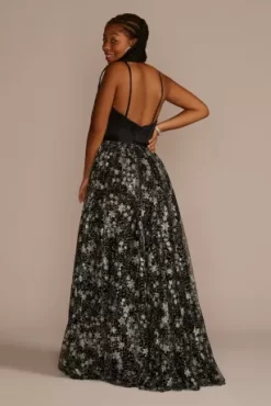 Corset Ball Gown With Star Patterned Glitter Skirt -Bridal Shop WBM3338 BLACK PROD9 PRM 851