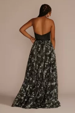 Corset Ball Gown With Star Patterned Glitter Skirt -Bridal Shop WBM3338 BLACK PROD9 PRM 897