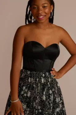 Corset Ball Gown With Star Patterned Glitter Skirt -Bridal Shop WBM3338 BLACK PROD9 PRM 920