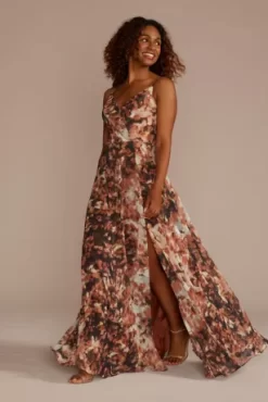 V-Neck Printed Maxi Dress With Slit