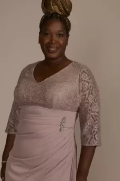 Three-Quarter Sleeve Lace And Mesh Sheath Dress -Bridal Shop WBM3659W QUARTZ MOB PROD10 361