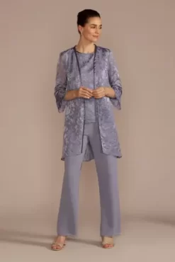 Three-Quarter Sleeve Patterned Chiffon Pantsuit