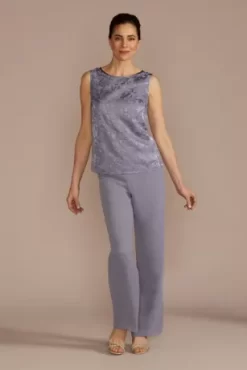 Three-Quarter Sleeve Patterned Chiffon Pantsuit -Bridal Shop WBM3670 ORCHID MOB PROD3 104