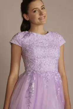 Cap Sleeve Embroidered Lace Tulle Ball Gown 5 Cap Sleeve Embroidered Lace Tulle Ball Gown -Bridal Shop WBM3735 LILAC PRM PROD10 053 V2
